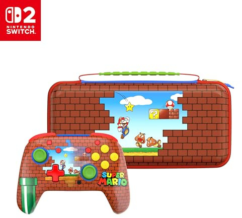 Bundle of Turtle Beach Rematch Wireless Controller: Mario Bricks Reveal + Turtle Beach PlayTrek Mario Bricks Travel Case - Both officially Licensed for Nintendo Switch 2