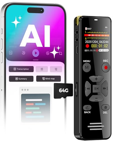 AI Digital Voice Recorder with Playback: AI Transcribe & Summarize Voice Activated Recorder with OTG - Portable Tape Recorder for Meeting & Lectures