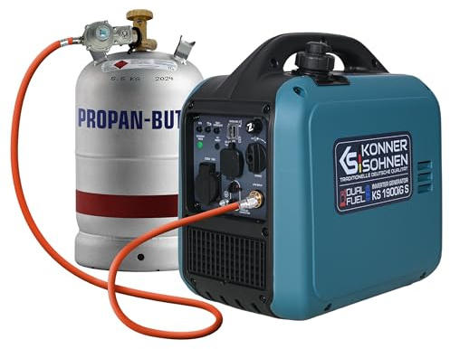 Könner & Söhnen KS 1900iG S Générateur à inverseur GPL 2,0 kW, double carburant, générateur à inverseur en mode éco, groupe électrogène de secours pour une utilisation en extérieur, 230 V/16 A, Euro 5