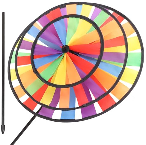 NIYANGLE Moulin à Vent Arc-en-Ciel Grand Taille en Tissu 3 Couches, Décoration Extérieure Rotative pour Jardin, Décoration Éolienne Extérieure Colorée, Accessoire Décoratif Jardin