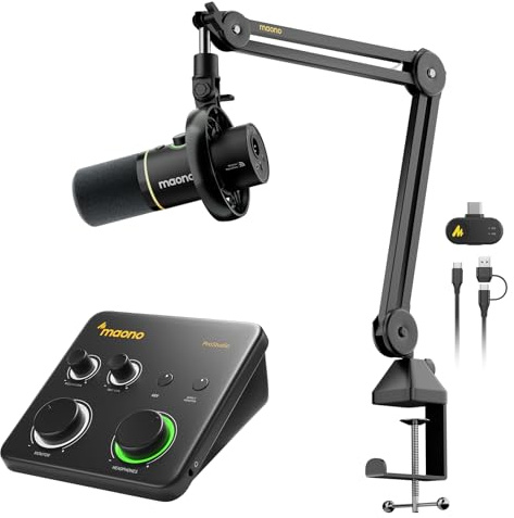 MAONO PD200W Hybrid Wireless Podcast Microphone With Arm, USB/XLR Dynamic Mic With PS22 Lite XLR Audio Interface for Live Streaming,Recording,Vocal,Home Studio