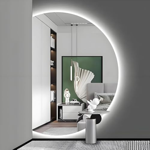 Aenmezen Specchio a Figura Intera Intelligente a Mezzaluna, Specchio Cosmetico Retroilluminato a LED, 3 Colori Dimmerabile, Anti-nebbia Antideflagrante(Left cut,90 * 60cm)