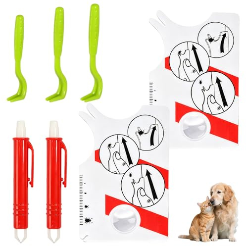 Tupinerq 7 stycken fästingpincett set, fästingborttagare för hundar med förstoringspincett loppkam, mänsklig fästingtång för hund, fästingtång för hundar katter