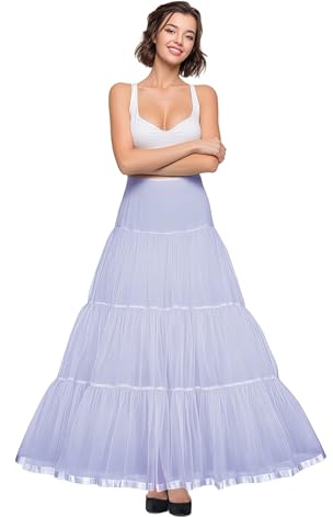 Shimaly Women's Floor Length Wedding Petticoat Long Underskirt for Formal Dress (S-L, White)