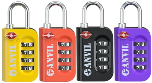 TSA Approved Luggage Lock - 4 Digit Combination Padlocks with a Hardened Steel Shackle - Travel Locks for Suitcases & Baggage