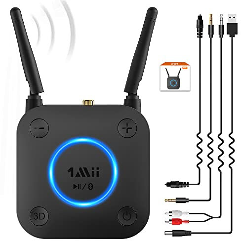 1Mii Long Range Bluetooth 5.1 Receiver with Volume Control, aptX HD Wireless Audio Receiver for HiFi, aptX Low Latency for Old Amp (RCA Digital Optical TOSLINK Coaxial)-B06 Pro
