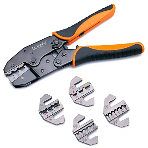 Wirefy 5-teiliges Crimpzange Set für isolierte & nicht isolierte Kabelschuhe, Schrumpfschläuche, Aderendhülsen – Krimperzange, Aderendhülsenzange - mit Wechselbacken