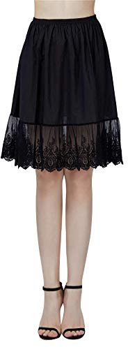 BEAUTELICATE Femme Jupon en Coton avec Dentelle Lingerie sous-Jupe sous-Robe Ivoire Noir Court Mi-Long Petticoat pour Marige Fille (Ivoire - 55cm Longueur, L)