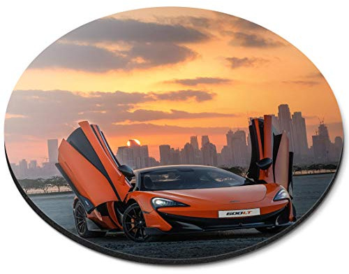 Destination Vinyl ltd Orange Sports Car Supercar Sunset - Flexible Round 5mm Rubber Mouse Mat Pad Office Home Novelty Printed Desk Accessory - 45948
