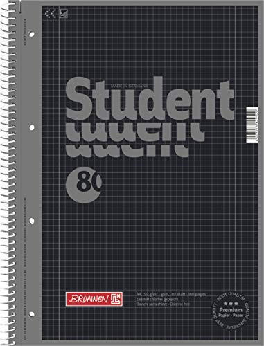BRUNNEN 1067928190 Notizblock/Collegeblock Student Colour Code (A4 kariert, Lineatur 28, 90 g/m², 80 Blatt) schwarz (10er Pack)