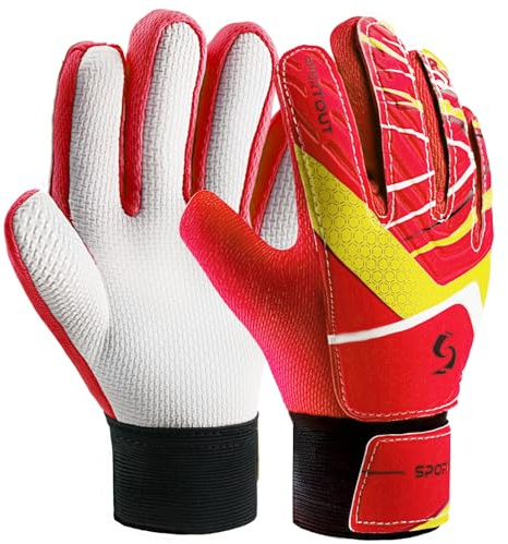 Sportout Gant Gardien De But Enfant,Excellente Protection des Doigts et des Poignées Gants De Foot Gardien Enfant pour Garçons et Filles (Rouge, 5)