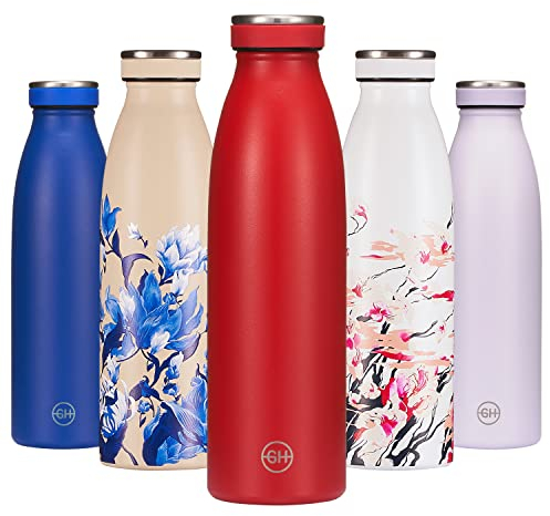 B2DO for GH Trinkflasche Edelstahl 500ml Rubinrot | Wiederverwendbare Vakuum Metall Thermoskanne Wasserflasche | Auslaufsichere isolierte Thermosflasche | BPA-freie Isolierflasche für Sport, Office