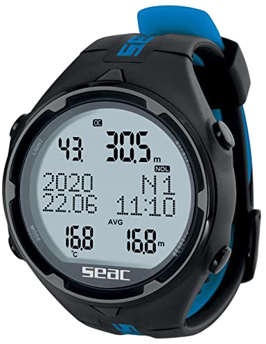 SEAC Action, Tauchcomputer für Gerätetauchen und Freediving, Logbuch, Dive Planner, Safety Alarme, schwarz/blau HR