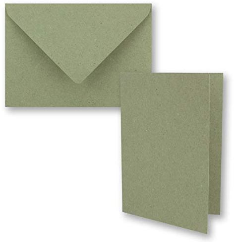 25x Vintage Kraftpapier Faltkarten SET - dunkelgrün (grün) - mit Umschlägen DIN B6-12 x 16,9 cm - blanko Recycling Klappkarten - GUSTAV NEUSER