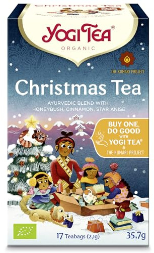Yogi Tea, Navidad, té de hierbas orgánicas, naturalmente libre de cafeína, mezcla de Honeybush, canela y anís estrellado, 6 paquetes de 17 bolsas de té (102 bolsitas de té en total)