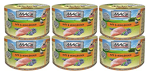Mac's Katzenfutter Pute, Rind & Heidelbeere, Nassfutter Dosen 6x200g, getreidefrei