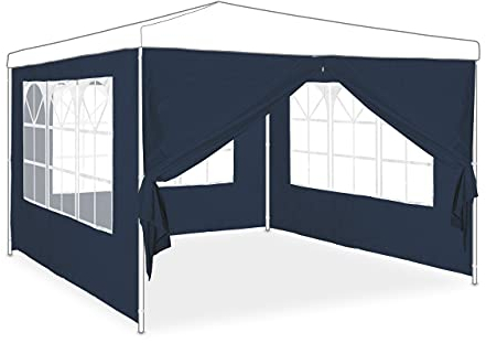 Relaxdays Tende per Gazebo Laterali, Set da 4, Telo Impermeabile in PVC, Pareti 3x2 m, 3 con Finestre, Parasole, Blu