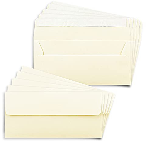 Lot de 50 enveloppes DIN longues en beige (crème) avec fermeture autocollante - 11 x 22 cm - 100 g/m² - Couteau à lettres idéal pour lettres et invitations