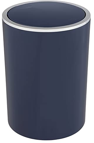 WENKO Cubo de basura con tapa abatible Inca, 5 litros de capacidad, papelera para el cuarto de baño de invitados, cubo de plástico para la basura de la cocina, sin BPA, Ø 18,5 x 25,5 cm, azul oscuro