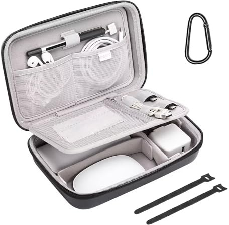 MOSISO Electronic Organizer Travel Case, Black | Compatible with MacBook Power Adapter&Magic Mouse&Pencil, SD Card, USB Flash Disk&4 Modular Insert & 2 Cable Tie & Snap Hook