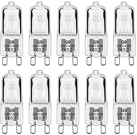 Lamkrtlp Lampadine alogene G9, Lampadine Alogene a Capsula Trasparente da 40 W Dimmerabili, Bianco Caldo 3000K, per Lampadari, Pendenti, Luci per Armadietti, Luci Paesaggistiche (Confezione da 10)