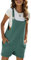 Sukany Tuta corta estiva da donna, casual, in cotone e lino, con spalline regolabili, con tasche, Verde scuro, S