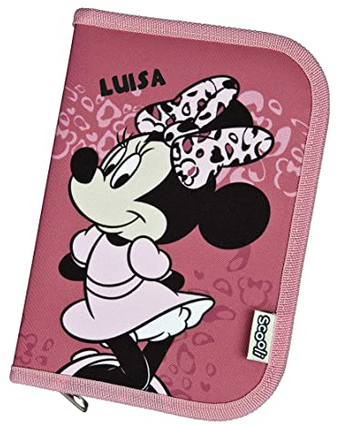 Undercover Gefüllte Minnie Mouse Federmappe Mädchen mit Namen | Personalisierte Federtasche Leo Optik mit Inhalt |Schüleretui Mäppchen Grundschule Schulanfang für Kinder