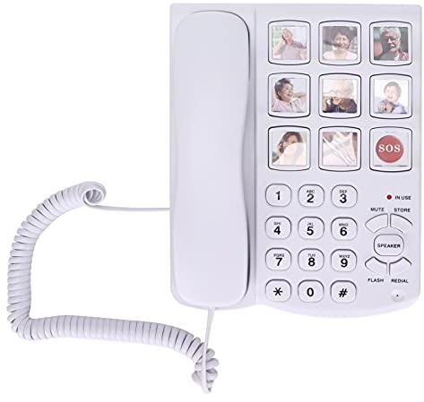 Big Button Landline Phone, White Corded Telephone, House Landline Telephone with Speed Dialing, Handsfree Speakerphone, Large Amplified for Seniors, Elderly and Dementia Sufferers