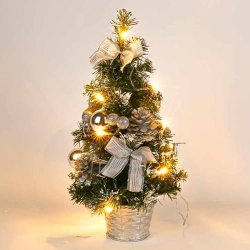 Deyaah 40cm Mini Christmas Tree with Lights, Desktop Christmas Tree, Battery Powered Tabletop Christmas Tree for Christmas Holiday Table Decor (Silver)