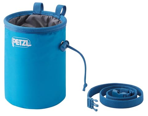 PETZL - Runder Chalkbag BANDI - mit zentralem Kordelzug und Kordelstopper, Bright Blue, doppelter Bürstenhalter aus Textilgewebe
