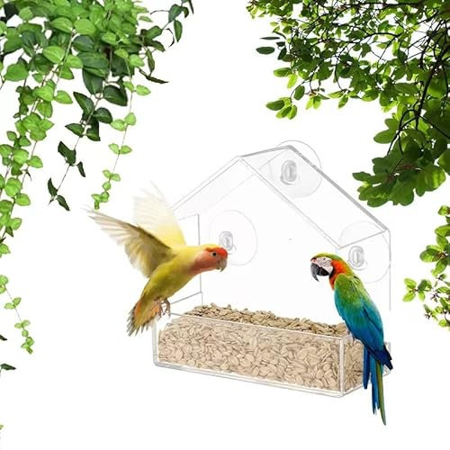 Window Bird Feeder Bird House Feeders for Outside with 3 Strong Suction Cups & Bird Stands Birdhouse Shape, Clear Acrylic for Bird Watching