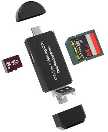 SD Micro SD Kartenleser 4in1 Adapter Lightning Micro USB Type C USB Jack Card Reader Stick Herunterladen Foto Zubehör für Apple iPhone 15 14 Pro Max für iPad Air Tablet Kompatibel mit Samsung