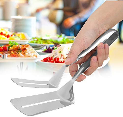 Kitchen Tongs Stainless Steel, Steak Clamp Spatula Tongs Pizza Clamp Slotted Double Spatula Multi-Function Food Flipping Spatula Tongs Clip with Tooth for Bread Eggs Patties Pancakes Kitchen Tongs