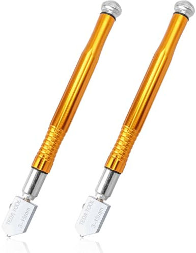 Mesee 2 Pieces Glass Cutter Set, Professional Tungsten Carbide Tip Glass Cutters Pencil Style Mirror Scoring Cutting Tool for 3mm - 15mm Thickness Glass Mosaic Ceramic Tiles Cutting