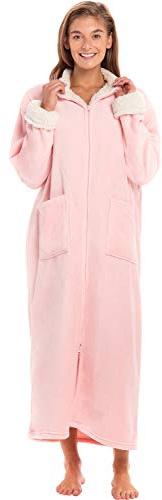 Alexander Del Rossa Fleece Zip Up Robes for Women with Zippered Front, Hooded Zipper Robes for Women, Womens Long Robe