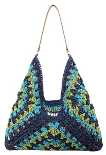 TIAASTAP Strohtaschen für Damen Boho Schultertasche Sommer Strandtasche Stroh Handtasche Damen Geflochtene Korbtaschen Basttasche Gewebte Tasche für Reise Einkauf