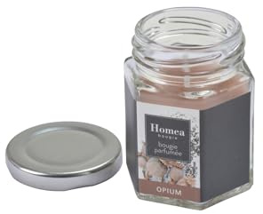 Homéa, Glassljus med metalllock 5,4 x 5,4 x 7,2 cm essentiell opiumdoft