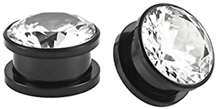 Bcughia Edelstahl Flesh Tunnel 10mm Tunnel Piercing mit Weiß Zirkonia Ohrring Tunnel Set, 2 Stück