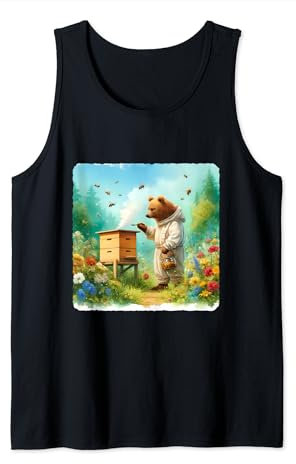 Bär Imker kümmert sich um einen Bienenstock. Schutzanzug Bienen Tank Top