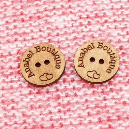 50 Stück Personalisierte Hölzernes Label Mit Logo/Text, Handmade Etiketten Mit Löchern Verschönerung Stricken, Branding Labels Für DIY Jeans Taschen Hut Handwerk Stricken Häkeln (25x25Mm)