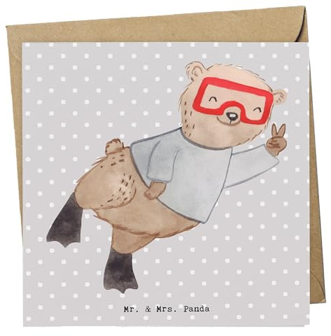 Mr. & Mrs. Panda Grußkarte Bär Tauchen - Geschenk, Schnorcheln, faltkarte, doppelkarte, Tauchschule, Diving, Dive, Tauchgang, anlasskarte, Klappkarte, Glückwunschkarte