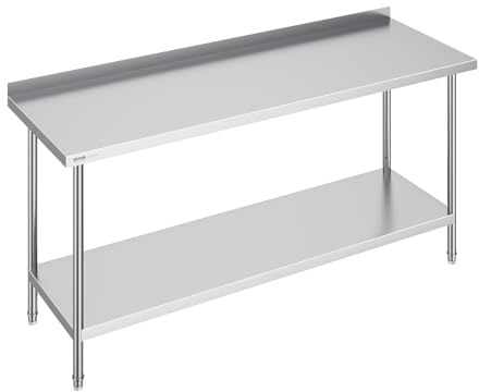 VEVOR 24 x 72 x 36 Inch Stainless Steel Work Table, Commercial Food Prep Worktable Heavy Duty Prep Worktable, Metal Work Table with Adjustable Height for Restaurant, Home and Hotel