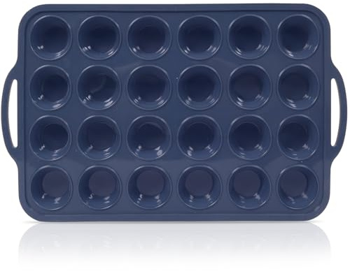 Vnray Mini Silicone Muffin Pan with Metal Frame, Non Stick Silicone Cupcake Pan with Handles 24 Cup, BPA Free Silicon Muffin Tin Tray Small for baking, egg bites, Cupcake Mold Grey