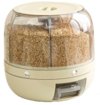 Flingdispenser Flingbehållare Roterbar ris- och spannmålsdispenser Matförvaringsbehållare med 6 fack Hållare 13lbs Kapacitet Livsmedelsdispenser Matbehållare(Beige)