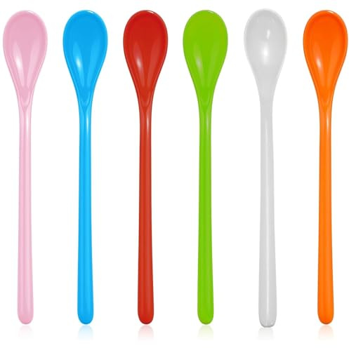 6 Stück Löffel Mit Langem Griff, Bunte Kunststofflöffel, Lange Eierlöffel, Lange Kunststofflöffel, Kaffeelöffel, Kaffeerührlöffel