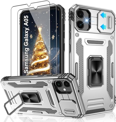 Jshru for Samsung A05 Case with Screen Protector | Camera Protective Cover | Ring Stand,ao5 Phone Case for Men and Women | Shockproof Bumper Phone Cover for Samsung Galaxy A05,Grey