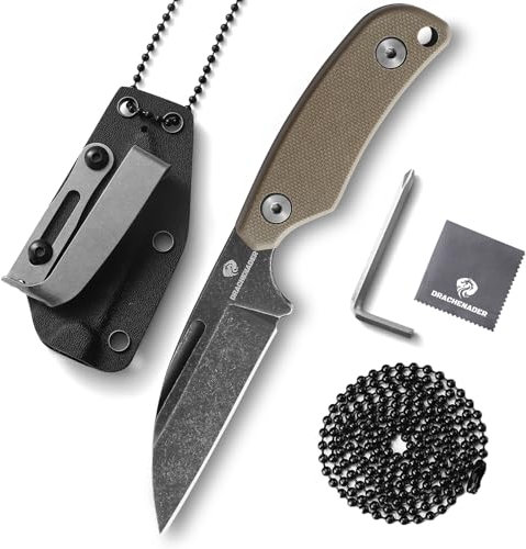 DRACHENADER coltello da collo, Lama in Acciaio D2, Manico in G10, mini neck knife, Clip da Cintura