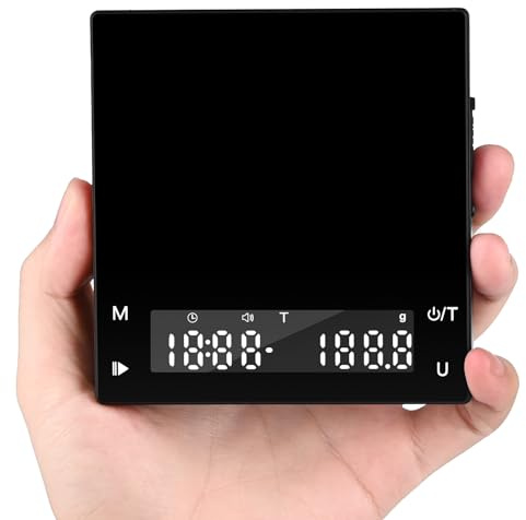 Vankarr Báscula digital de café con temporizador, báscula de café expreso con graduación precisa de 0,1 g, recargable por USB, báscula de cocina, medición de caudal con función de tara, máx. 2 kg