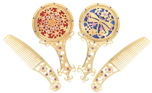 SOESFOUFU Vintage Handspiegel Mit Kamm-Set Antiker Kleiner Griffspiegel Kompakter Schminkspiegel Für Mädchen Und Frauen Tragbar Für Reisen Und Partys