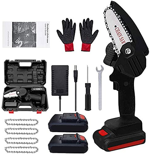 IUBGFTO Mini Motosega, Motosega a Batteria da 4 Pollici, Forbici da Taglio Motosega con Scatola Motosega elettrica Portatile a Batteria, per xilografia di Rami di Alberi (Nero)
